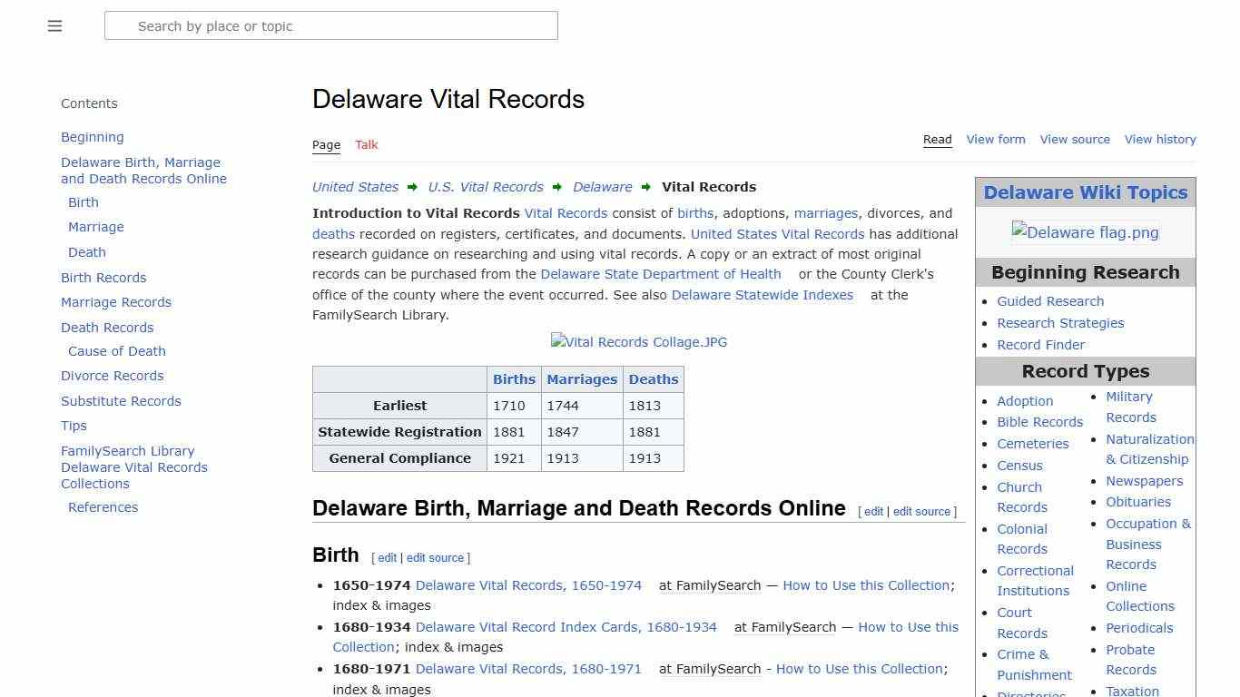 Delaware Vital Records • FamilySearch