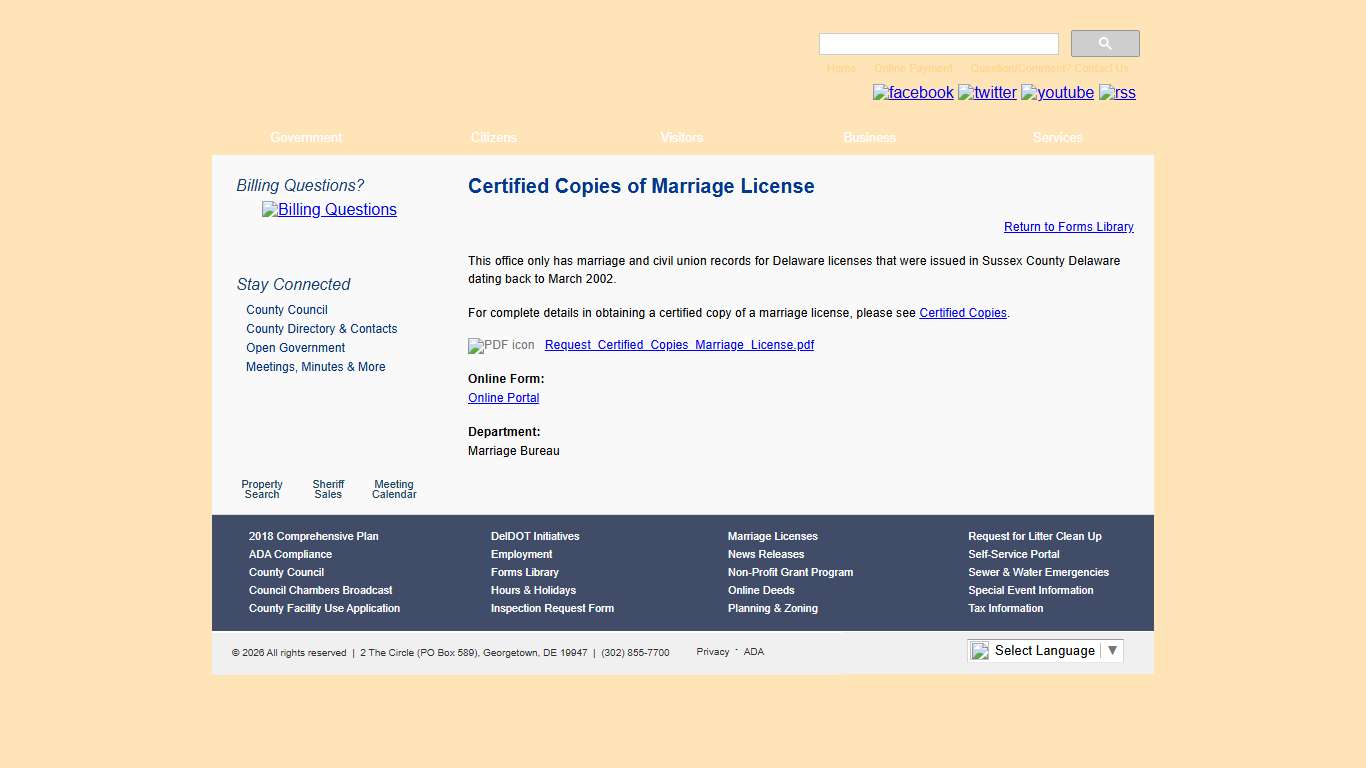 Certified Copies of Marriage License Sussex County